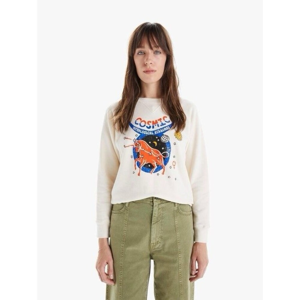 MOTHER Cream Graphic 'Cosmic' Sweatshirt with Orange & Blue Print